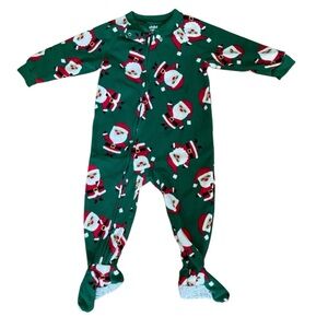 Carter's Green Santa Print Footed One-Piece